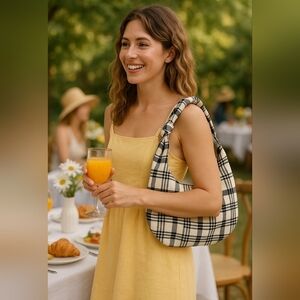 Mercado Global Aurora Shoulder Bag Black and White Plaid